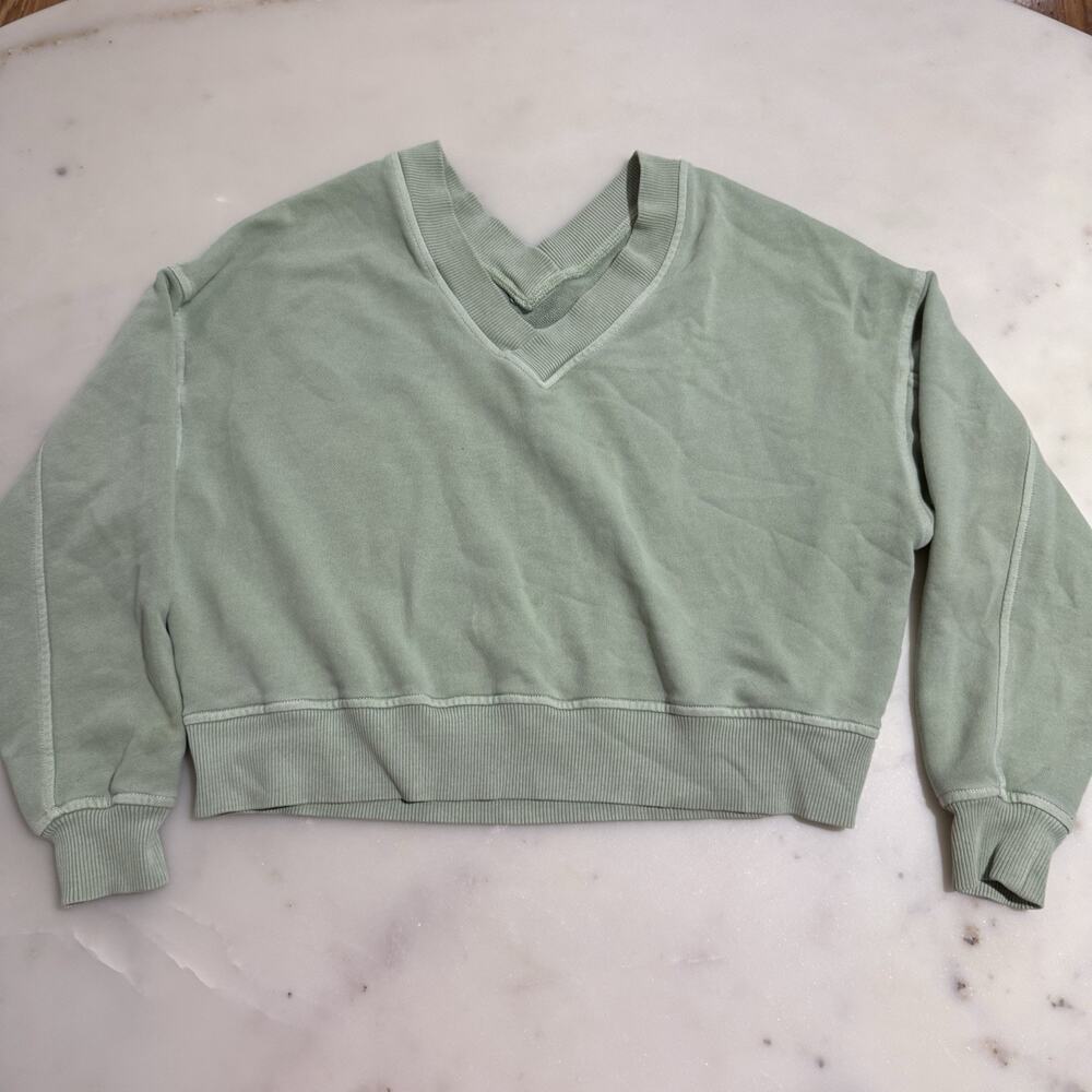 Aerie Women’s XS House Party Green V Neck Sweatshirt Lounge Comfy Casual Soft